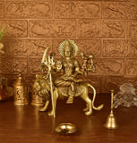 White Whale Brass Maa Durga/Ma Sherwali Idol Sitting On Lion Murti Religious Strength God Sculpture Idol