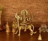 White Whale Brass Maa Durga/Ma Sherwali Idol Sitting On Lion Murti Religious Strength God Sculpture Idol