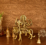 White Whale Brass Maa Durga/Ma Sherwali Idol Sitting On Lion Murti Religious Strength God Sculpture Idol