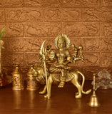 White Whale Brass Maa Durga/Ma Sherwali Idol Sitting On Lion Murti Religious Strength God Sculpture Idol