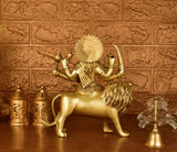 White Whale Brass Maa Durga/Ma Sherwali Idol Sitting On Lion Murti Religious Strength God Sculpture Idol