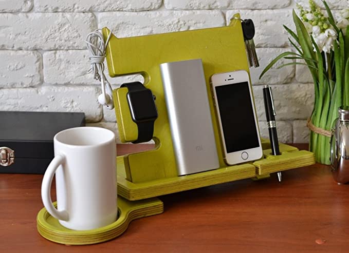 White Whale Wooden Docking Station, Desk organizer For Smartphone, Tab