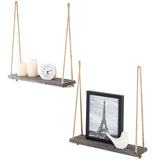 White Whale Wooden Hanging Swing Rope Floating Shelves 17-Inch (Set of 2)