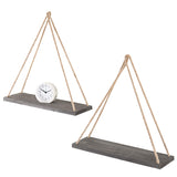 White Whale Wooden Hanging Swing Rope Floating Shelves 17-Inch (Set of 2)
