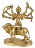 White Whale Brass Bangali Maa Durga/Bangali Ma Sherwali Idol Sitting On Lion Murti Religious Strength God Sculpture Idol
