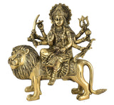 White Whale Brass Maa Durga/Ma Sherwali Idol Sitting On Lion Murti Religious Strength God Sculpture Idol