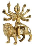 White Whale Brass Bangali Maa Durga/Bangali Ma Sherwali Idol Sitting On Lion Murti Religious Strength God Sculpture Idol
