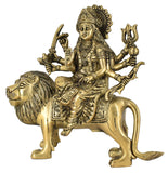 White Whale Brass Maa Durga/Ma Sherwali Idol Sitting On Lion Murti Religious Strength God Sculpture Idol
