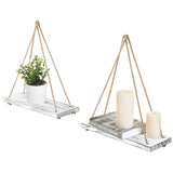 White Whale Wooden Hanging Swing Rope Floating Shelves 17-Inch (Set of 2)