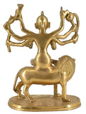 White Whale Brass Bangali Maa Durga/Bangali Ma Sherwali Idol Sitting On Lion Murti Religious Strength God Sculpture Idol