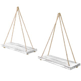 White Whale Wooden Hanging Swing Rope Floating Shelves 17-Inch (Set of 2)