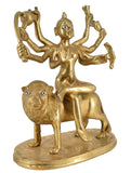 White Whale Brass Bangali Maa Durga/Bangali Ma Sherwali Idol Sitting On Lion Murti Religious Strength God Sculpture Idol
