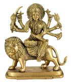 White Whale Brass Maa Durga/Ma Sherwali Idol Sitting On Lion Murti Religious Strength God Sculpture Idol