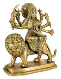 White Whale Brass Maa Durga/Ma Sherwali Idol Sitting On Lion Murti Religious Strength God Sculpture Idol