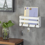 White Whale Wooden White Crate-Style Wall-Mounted Mail Sorter with 3 Key Hooks