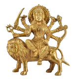 White Whale Brass Maa Durga/Ma Sherwali Idol Sitting On Lion Murti Religious Strength God Sculpture Idol