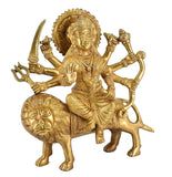 White Whale Brass Maa Durga/Ma Sherwali Idol Sitting On Lion Murti Religious Strength God Sculpture Idol