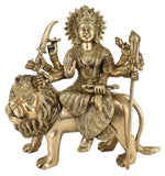 White Whale Brass Maa Durga/Ma Sherwali Idol Sitting On Lion Murti Religious Strength God Sculpture Idol