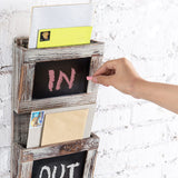 White Whale Wooden Wall-Mounted 2-Slot Mail Sorter Organizer with Chalkboard Surface & 3 Key Hook Rack