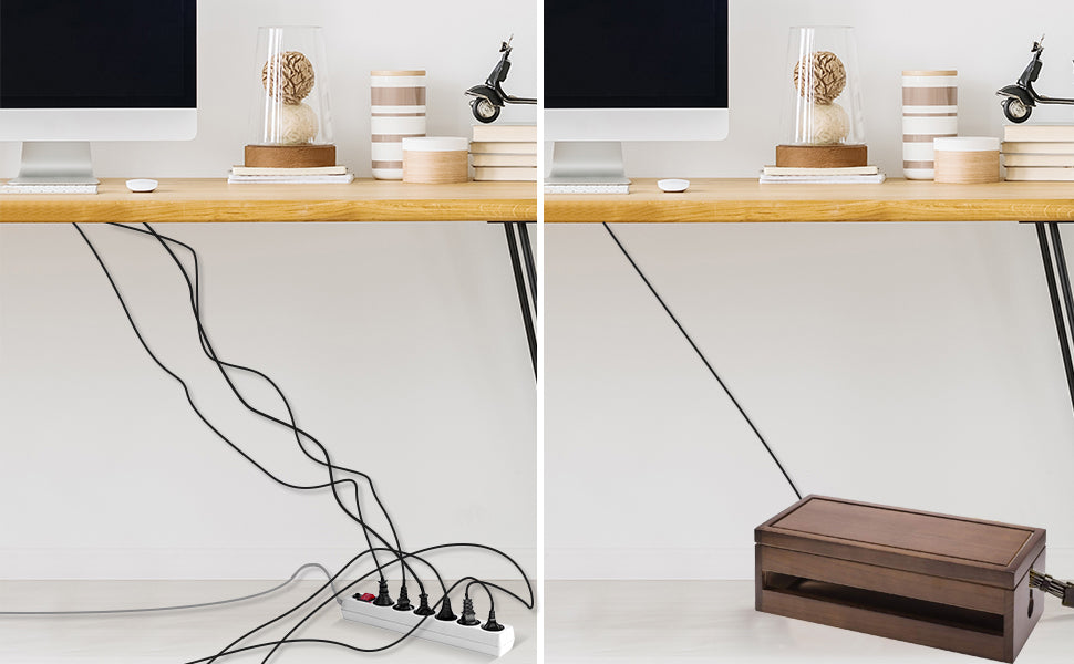 Wood Cable Organizer Box Minimalist, Cable Management Box Wood, Desk Cord  Organizer, Steel and Wooden Cord Organizer, Desk Cable Holder 