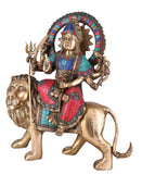 White Whale Brass Maa Durga/Bangali Ma Sherwali Idol Sitting On Lion Murti Religious Strength God Sculpture Idol Home Decor