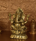 White Whale Brass Lord Ganesha  Left Side Trunk  Sitting On Lotus Statue Idol Home Decor Figurine