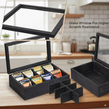 White Whale Tea Box Storage Natural Tea Chest Tea Bag Holder 8 Adjustable Tea Chest Compartments with Glass Window