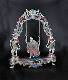 White Whale Brass Madhuram Anuraga Radha Krishna on a Swing - Spectacular Idol Made in Coimbatore and Embellished in Mysore | Best for Temple, Gifting