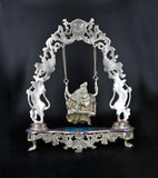 White Whale Brass Madhuram Anuraga Radha Krishna on a Swing - Spectacular Idol Made in Coimbatore and Embellished in Mysore | Best for Temple, Gifting