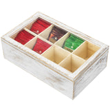 White Whale Tea Box Storage Natural Tea Chest Tea Bag Holder 8 Adjustable Tea Chest Compartments with Glass Window