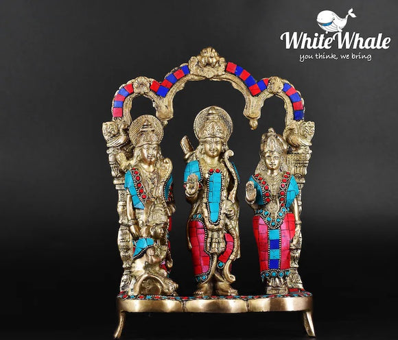 White Whale Ram Darbar Lord Rama Laxman and Sita Hanuman Brass Statue Religious Sculpture Idol Home Dacor