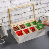 White Whale Tea Box Storage Natural Tea Chest Tea Bag Holder 8 Adjustable Tea Chest Compartments with Glass Window
