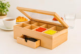 Whitewhale Wooden Tea Box Storage Natural Tea Chest Tea Bag Holder with Glass Window