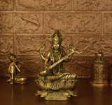 White Whale Brass Goddess Saraswati Sitting On Kamal Statue Idol Home Decor Figurine