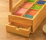 White Whale Tea Box Storage Natural Tea Chest Tea Bag Holder Glass Window with An Antique Brass Little Spoon.