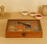 White Whale "Twelve Blends" Spice Box with 12 Containers & Spoon in Sheesham Wood - Wooden Spice Box Set for Kitchen Masala Spice Boxes Masala Daani Namak Dani Dabba Multipurpose Decorative Boxes"