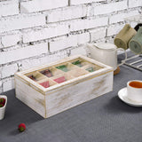 White Whale Tea Box Storage Natural Tea Chest Tea Bag Holder 8 Adjustable Tea Chest Compartments with Glass Window