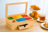 Whitewhale Wooden Tea Box Storage Natural Tea Chest Tea Bag Holder with Glass Window