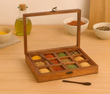 White Whale "Twelve Blends" Spice Box with 12 Containers & Spoon in Sheesham Wood - Wooden Spice Box Set for Kitchen Masala Spice Boxes Masala Daani Namak Dani Dabba Multipurpose Decorative Boxes"
