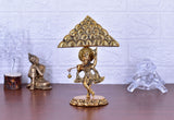 White Whale Lord Krishna Lifting Govardhan Mountain by miskin Metal Statue Home Décor