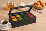 White Whale Tea Box Storage Natural Tea Chest Tea Bag Holder 8 Adjustable Tea Chest Compartments with Glass Window