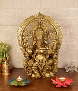 White Whale Brass Decor India Mangalkari Ganesha Statue Home Decor (20 inches)
