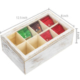 White Whale Tea Box Storage Natural Tea Chest Tea Bag Holder 8 Adjustable Tea Chest Compartments with Glass Window