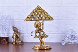 White Whale Lord Krishna Lifting Govardhan Mountain by miskin Metal Statue Home Décor