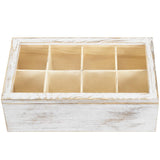 White Whale Tea Box Storage Natural Tea Chest Tea Bag Holder 8 Adjustable Tea Chest Compartments with Glass Window