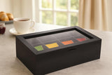 White Whale Tea Box Storage Natural Tea Chest Tea Bag Holder 8 Adjustable Tea Chest Compartments with Glass Window