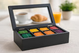 White Whale Tea Box Storage Natural Tea Chest Tea Bag Holder 8 Adjustable Tea Chest Compartments with Glass Window