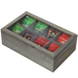 White Whale Tea Box Storage Natural Tea Chest Tea Bag Holder 8 Adjustable Tea Chest Compartments with Glass Window