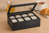White Whale Tea Box Storage Natural Tea Chest Tea Bag Holder 8 Adjustable Tea Chest Compartments with Glass Window