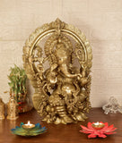 White Whale Brass Decor India Mangalkari Ganesha Statue Home Decor (20 inches)